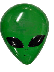 Shiny green plastic alien mask on Alien Head Sours Candy Tin