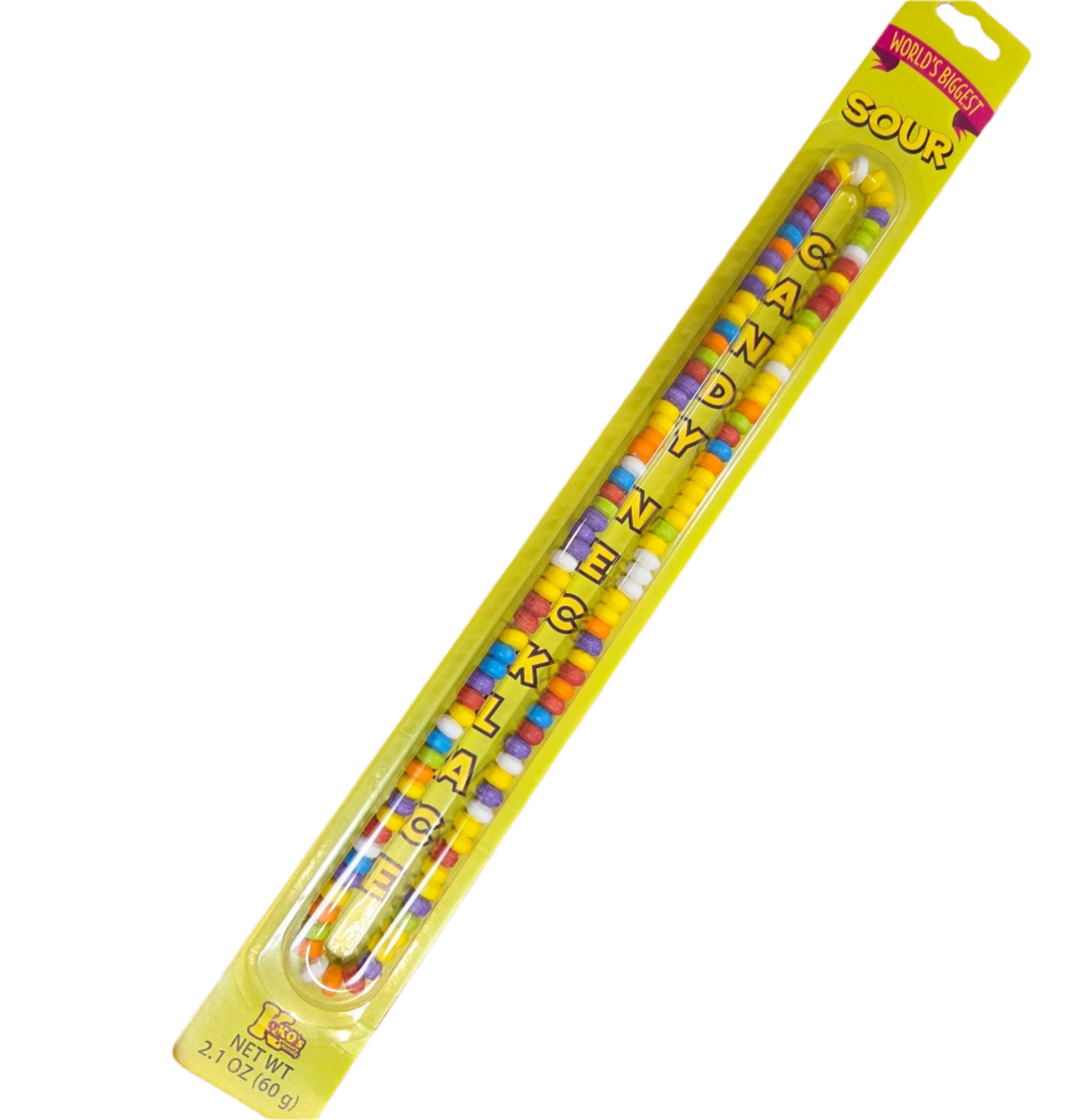 World’s Largest Sour Candy Necklace with rainbow candy cane
