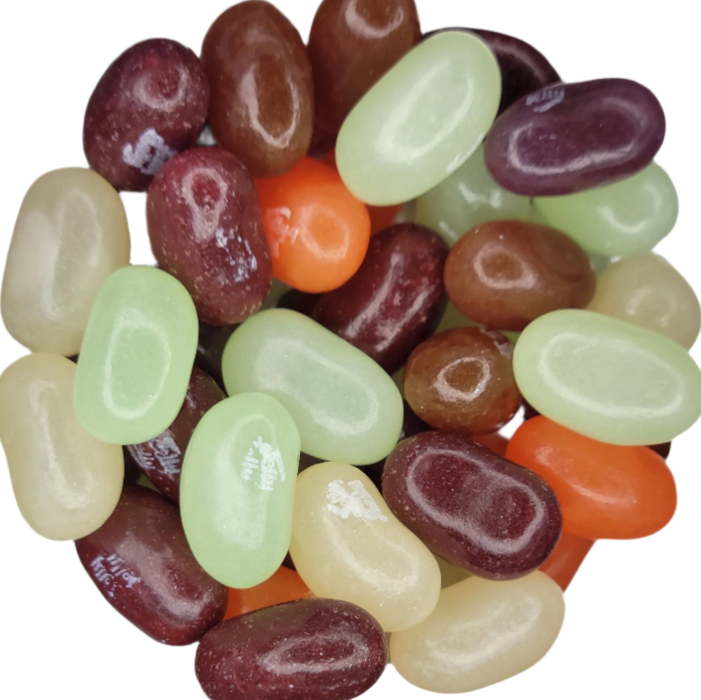 Colorful Jelly Belly Soda Pop Shoppe jelly beans in green, purple, brown, orange