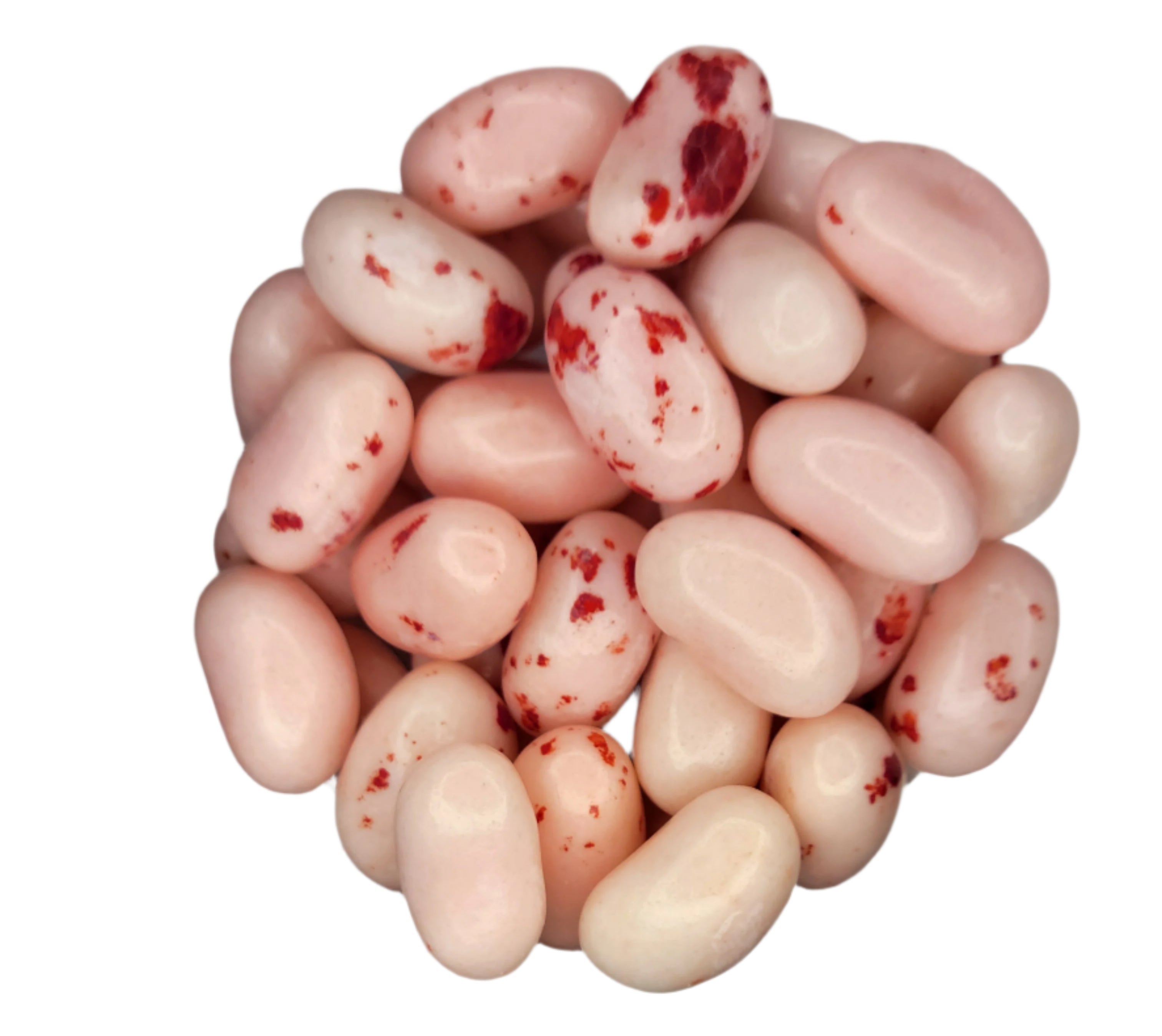 Jelly Belly Strawberry Cheesecake pink and red speckled jelly beans pile