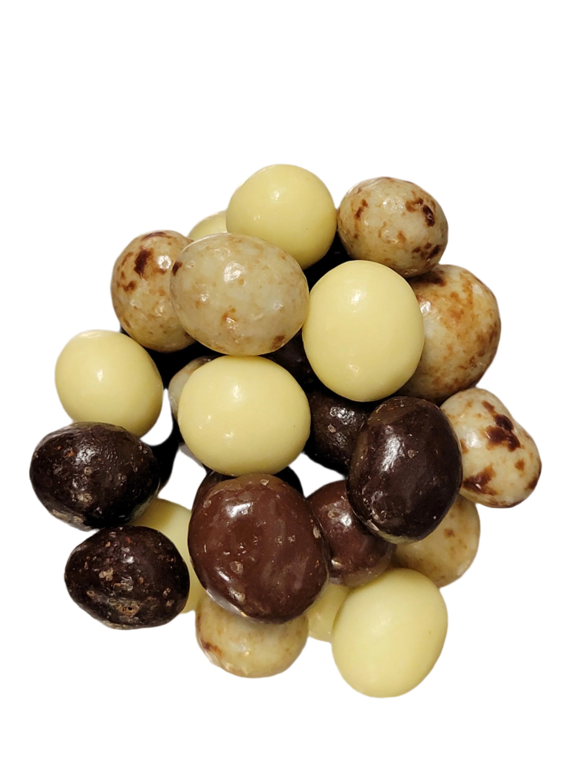 Espresso Beans Assortment of assorted chocolate-covered candies with white, dark, and speckled brown shells