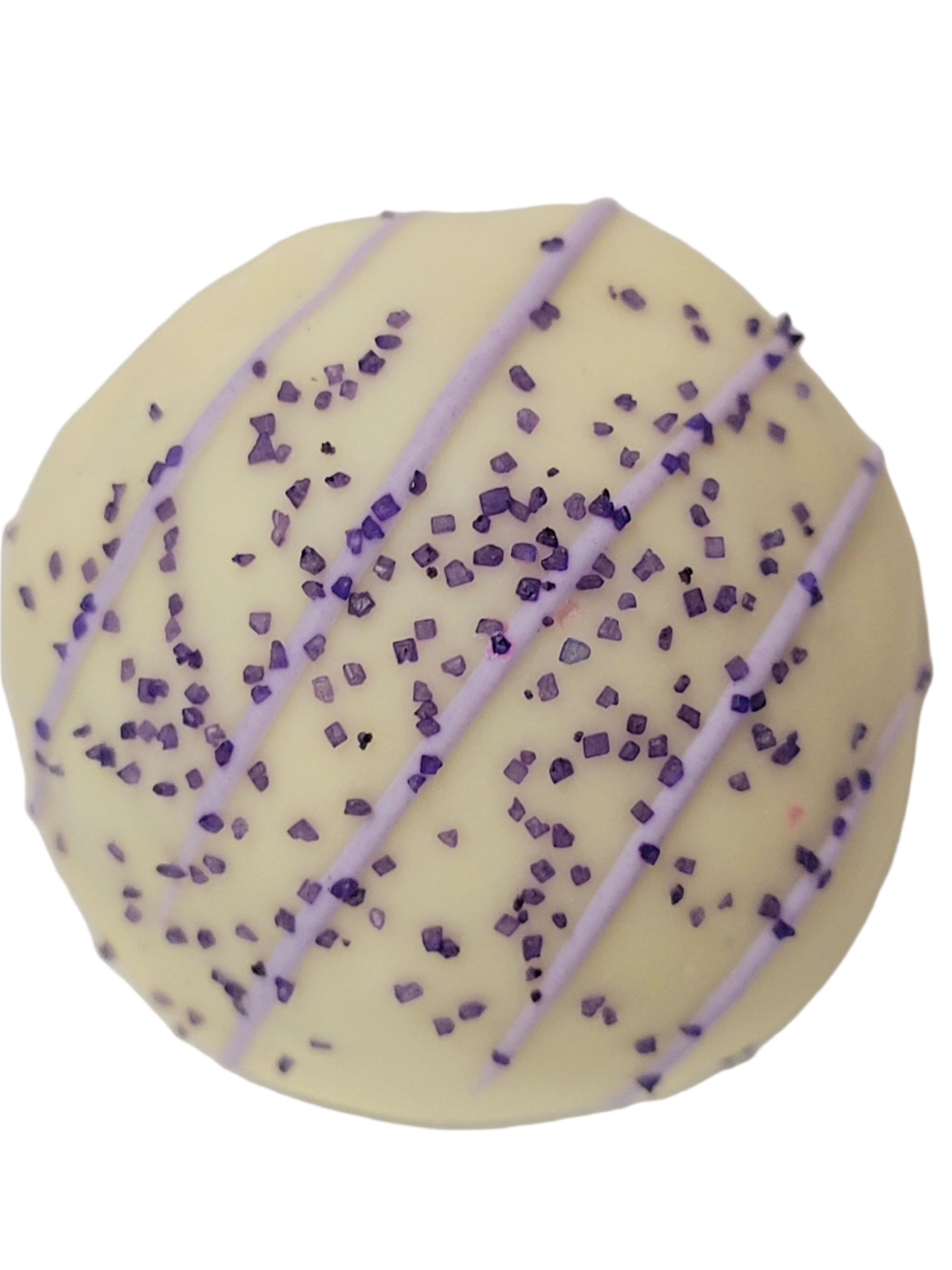 Marionberry Truffle 1.5oz: white chocolate with lavender drizzles