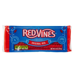 Red Vines Original Twists Red Licorice wrapper with vibrant red and blue design