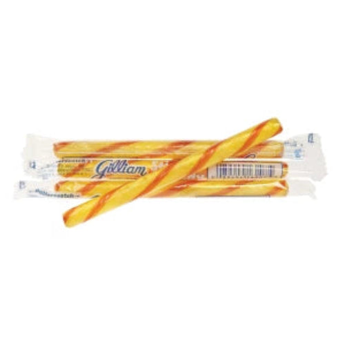 Golden butterscotch caramel swirl candy sticks in clear packaging