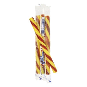 Candy Stick Banana: yellow and brown striped candy canes in clear plastic