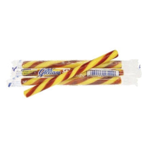Candy Stick Banana: yellow and brown striped candy canes in clear plastic