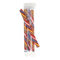 Colorful Candy Stick Bubblegum with red, orange, blue swirls in wrapper