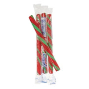 Candy Stick Strawberry: red and green striped candy cane sticks in wrappers