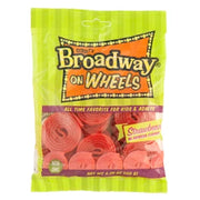 Broadway Strawberry Licorice Wheels in bright green orange package