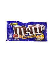 M&Ms Caramel Bag with purple brown candies and cartoon character