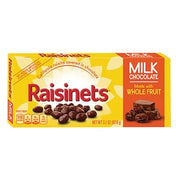Raisinets Milk Chocolate Theater Box with yellow and red packaging of raisins