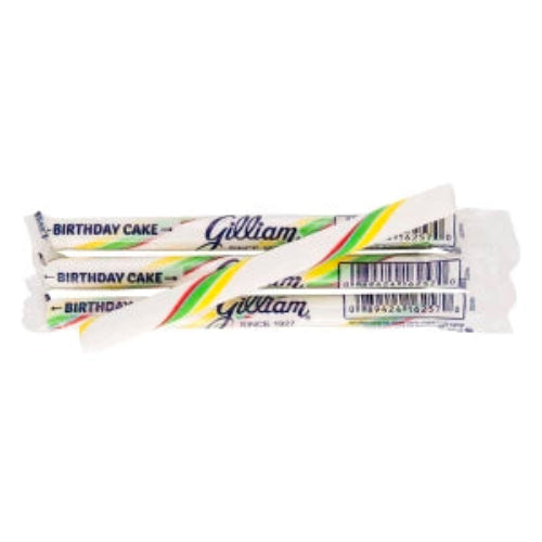 White, green and yellow striped birthday cake gelato sticks