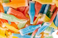 Nik L Nip wax bottle gummy candies, colorful glossy assortment in 8 oz box