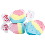 Pastel rainbow-striped taffy candies in Taffy Shaved Ice, wrapped in clear cellophane with red branding