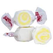 Taffy Pina Colada white and yellow swirl candy in crinkled floral paper