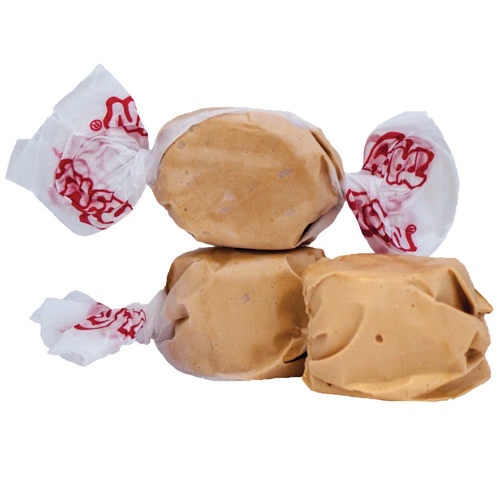 Taffy Maple caramel taffy candies, wrapped in white paper with red branding