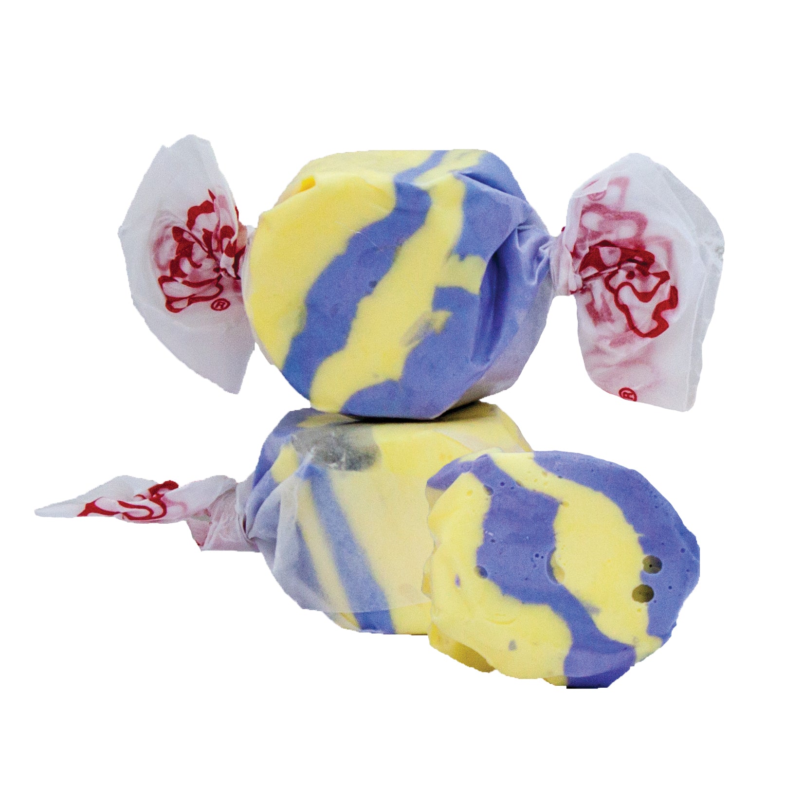 Vibrant yellow and blue marbled Taffy Raspberry Lemonade in floral paper