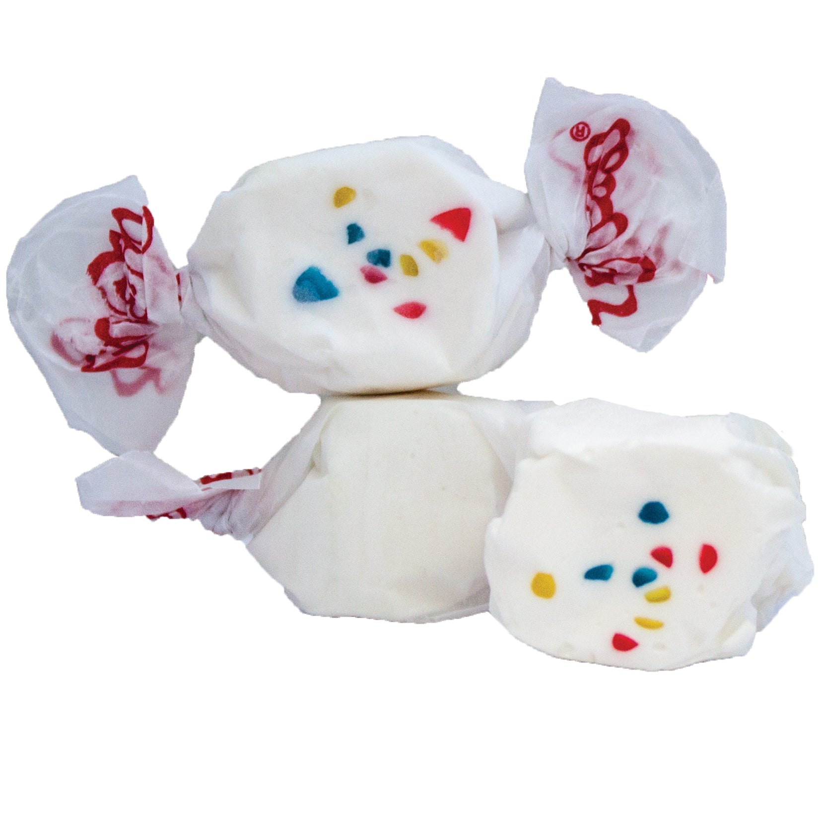 Taffy Frosted Cupcake: white taffy candies in clear plastic with red branding and colorful sprinkles