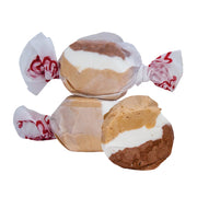 Taffy S’mores: layered chocolate and vanilla taffy candies in white paper with red branding