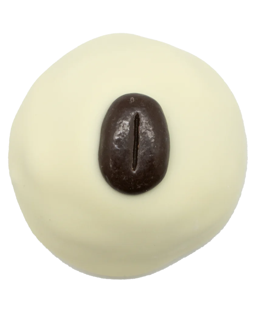 Smooth white chocolate Vanilla Latte Truffle with coffee bean center, 1.5 oz