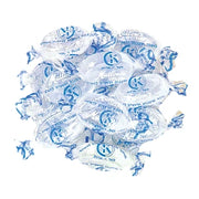 Matlow’s Crystal Mint wrapped candy in clear plastic with blue and white pieces
