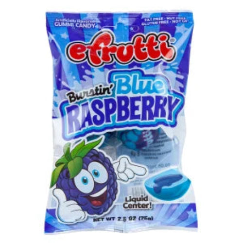 EFrutti Burstin Blue Raspberry candy with liquid center in vibrant wrapper