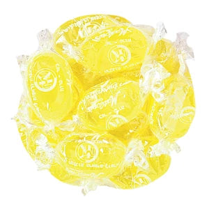 Matlow’s Sour Lemon Wrapped Candy: pile of yellow hard candies in cellophane