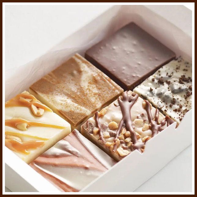6 Piece Fudge Box with assorted swirls and toppings