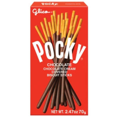 Red box of Glico Pocky chocolate-covered biscuit sticks, 2.47 oz