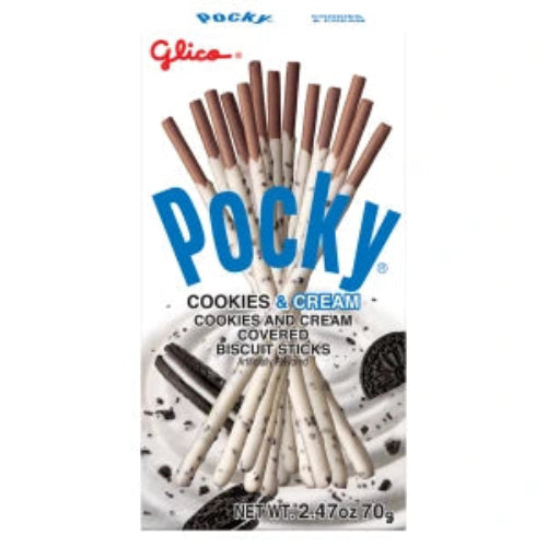 Pocky Cookies & Cream Sticks 2.47 oz in white and blue package