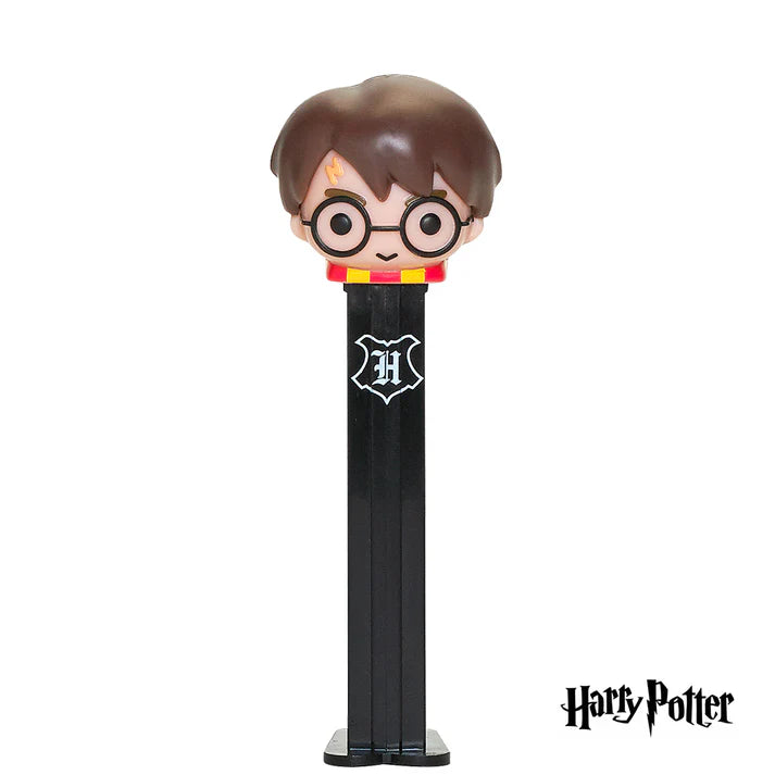 Black Harry Potter PEZ dispenser with cartoonish head, glasses and scarf