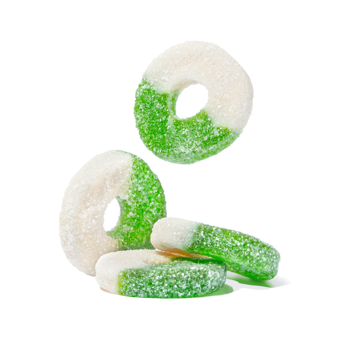 Green and white sugar-coated Gummi Green Apple Rings