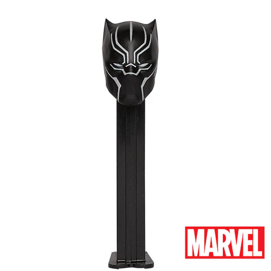 Black Panther PEZ dispenser with glossy black finish and silver mask markings