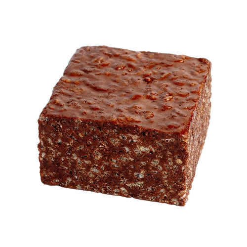 Square piece of chocolate bar on a white background