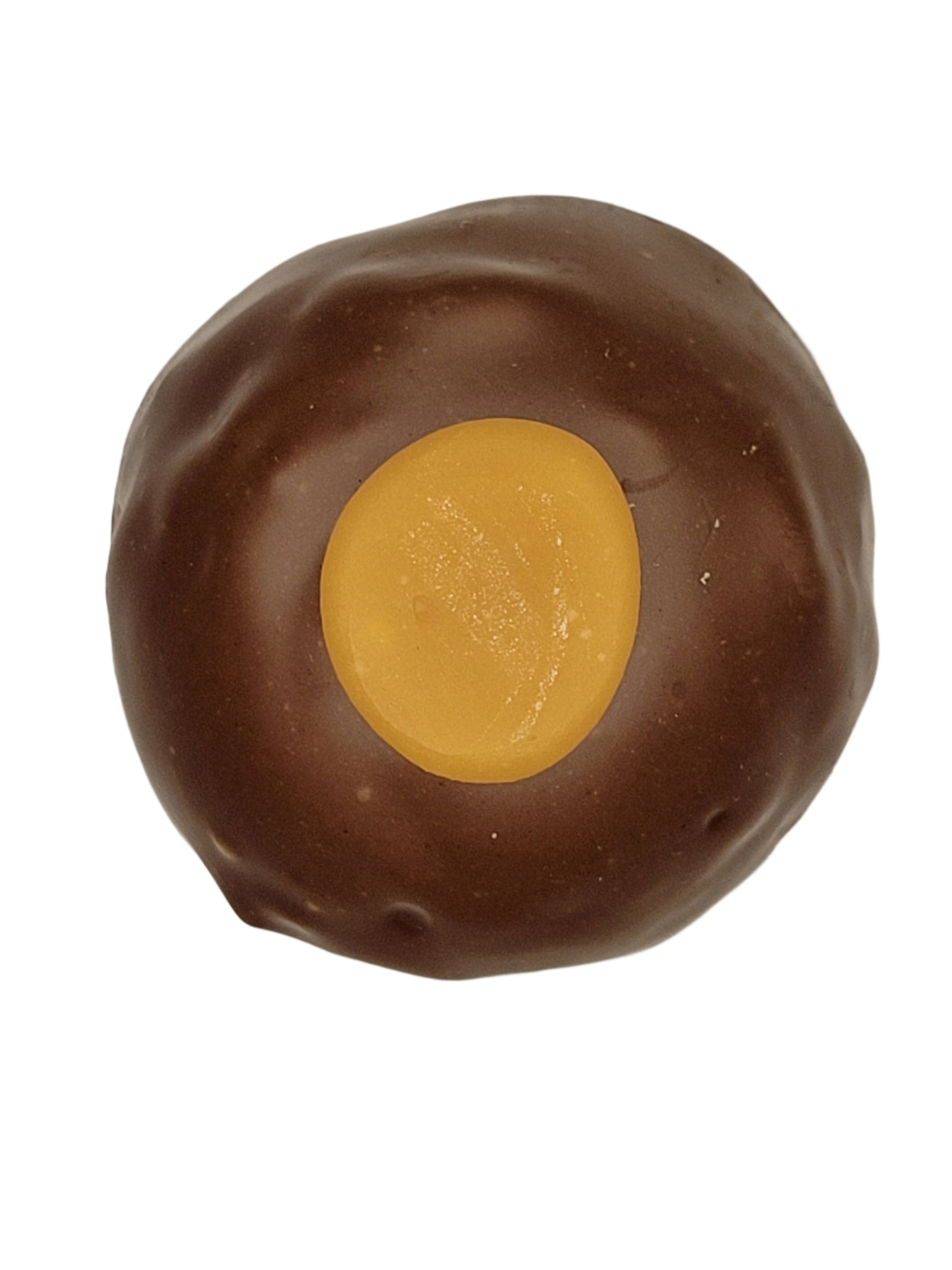 Classic Caramel Truffle 1.5oz: round chocolate-covered candy with yellow center