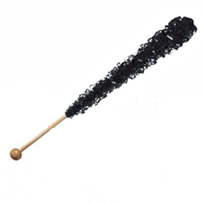 Black cherry rock candy on wooden stick