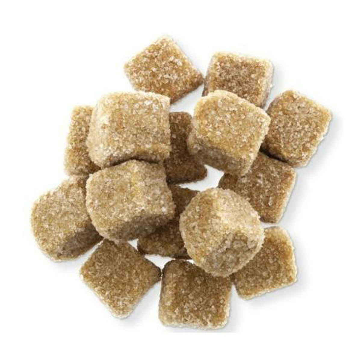 Brown crystalline licorice cubes Griotten with coarse sugar texture
