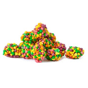 Colorful Nerds Rainbow Gummy Clusters candy pile with speckled chocolate coating