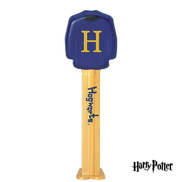 Blue and gold Hogwarts key PEZ dispenser with glossy textured finish