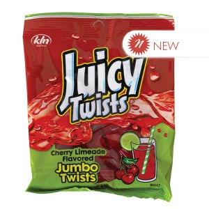 Juicy Twists Cherry Limeade Jumbo Twists Peg Bag with red and green candy