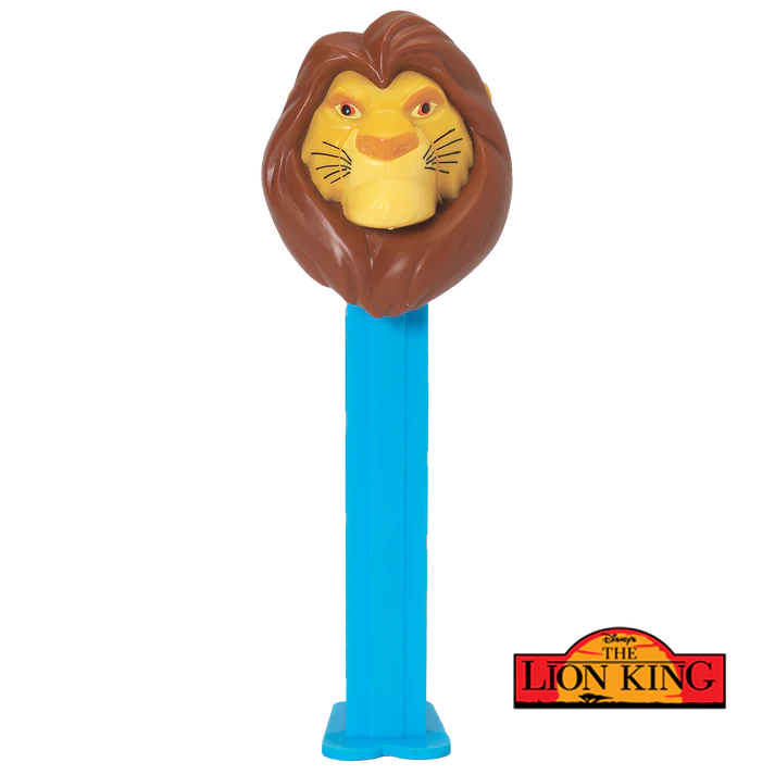 Mufasa PEZ dispenser from Disneys The Lion King, blue plastic with brown mane