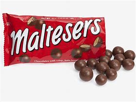 Red Maltesers chocolate bar wrapper with scattered dark brown malt balls