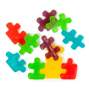 Colorful gummy puzzle pieces candy in Puzzle Pieces Candy pack