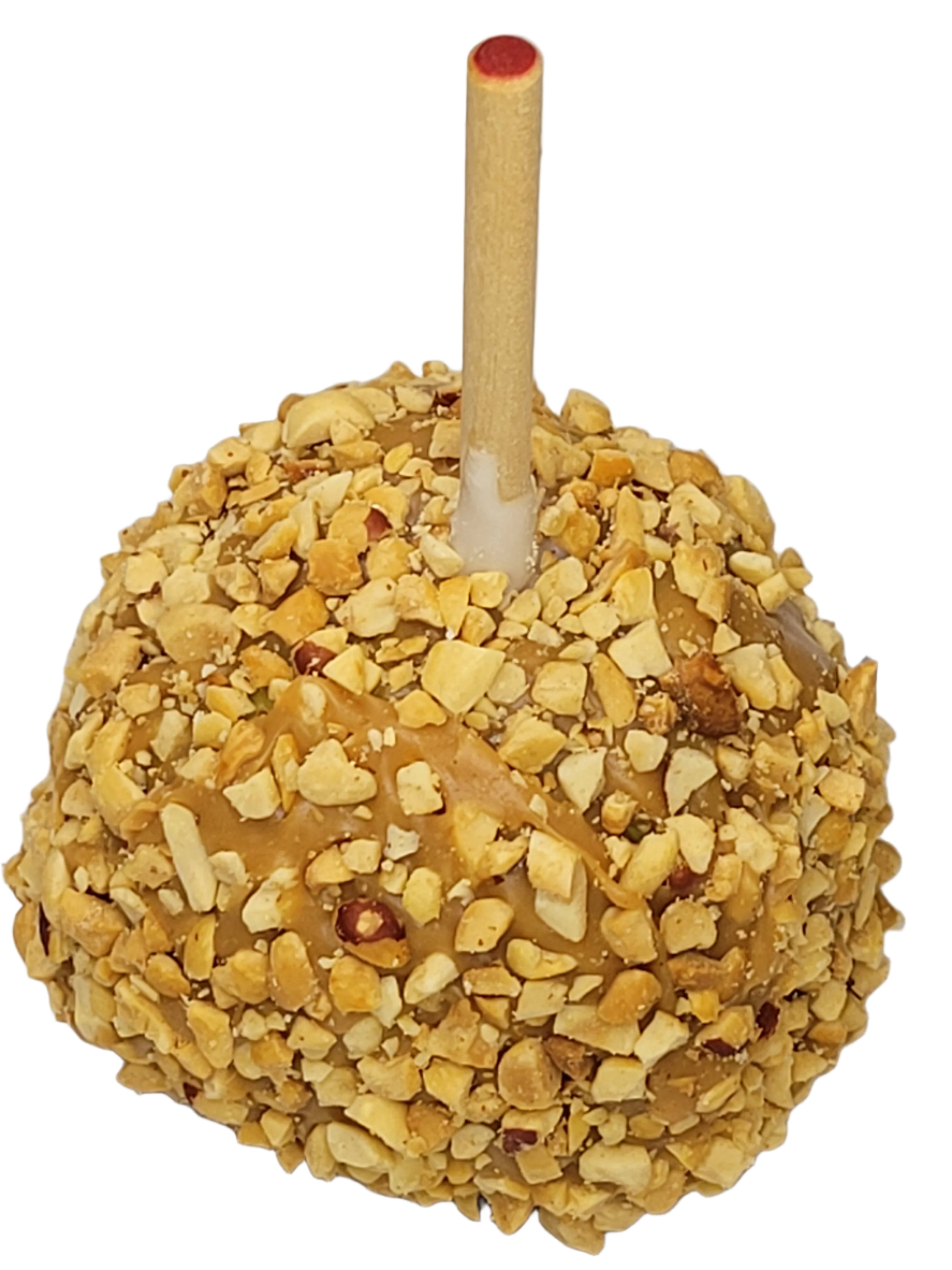 Apple Peanut: caramel-coated apple candy with chopped peanuts
