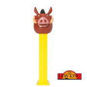 Bright yellow PEZ Lion King Pumbaa dispenser with smiling face