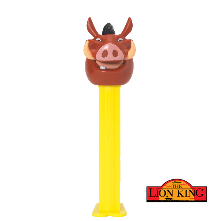 Bright yellow PEZ Lion King Pumbaa dispenser with smiling face