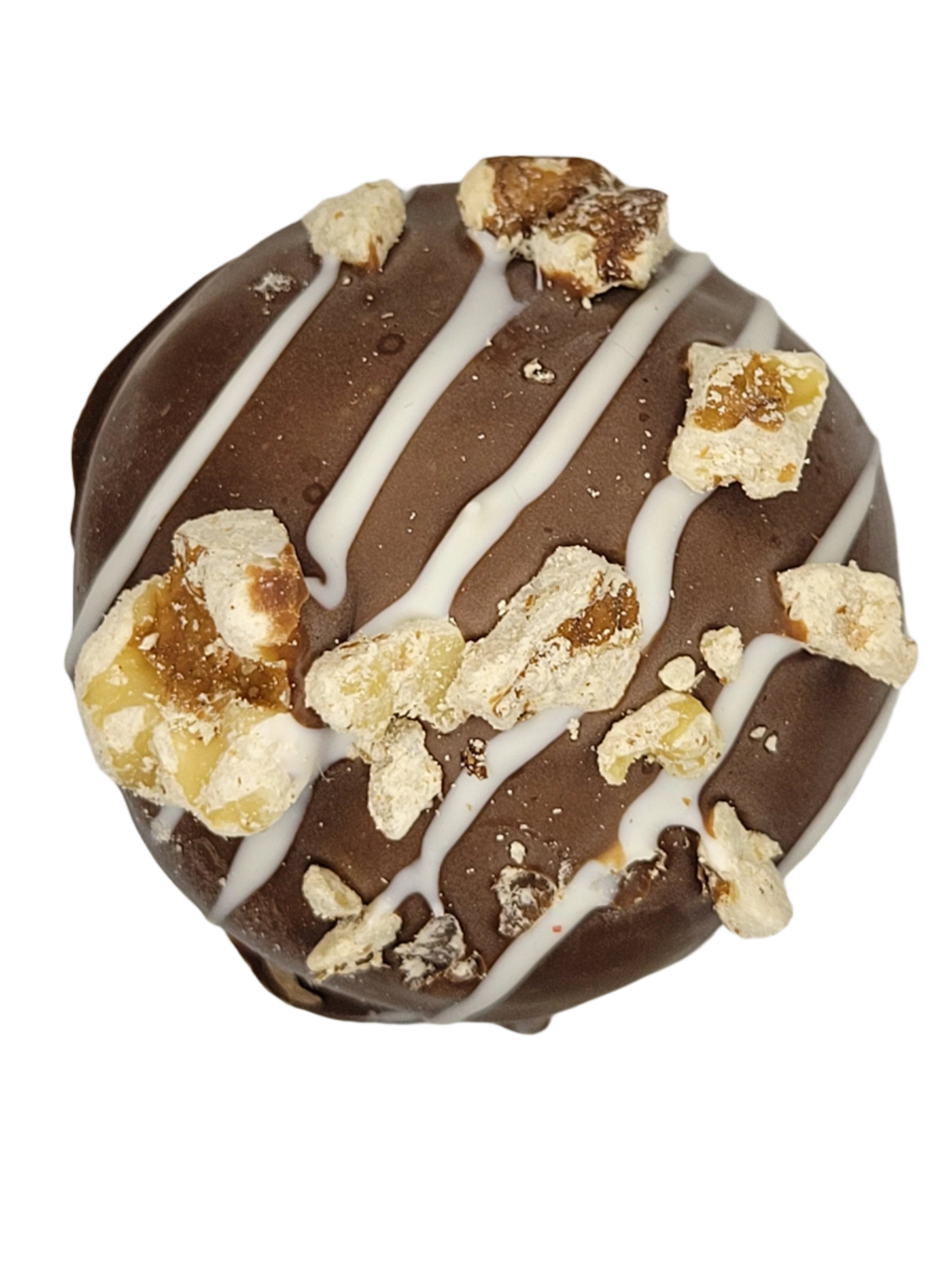 Rocky Road Truffle 1.5oz: dark chocolate with white drizzle and nuts