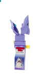 Purple plastic shark toy with ears and red button for Shark Bite Lollipop set