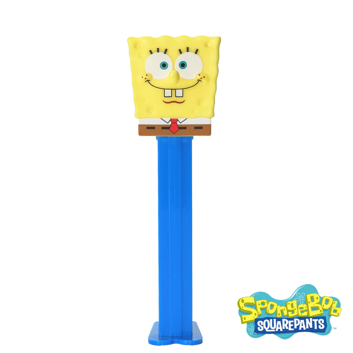 Smiling SpongeBob SquarePants PEZ dispenser with yellow head and red tie