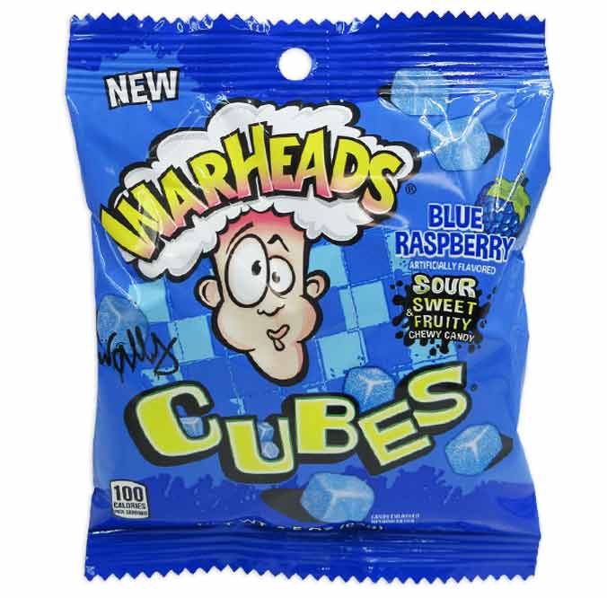 Warheads Blue Raspberry Cubes Peg Bag